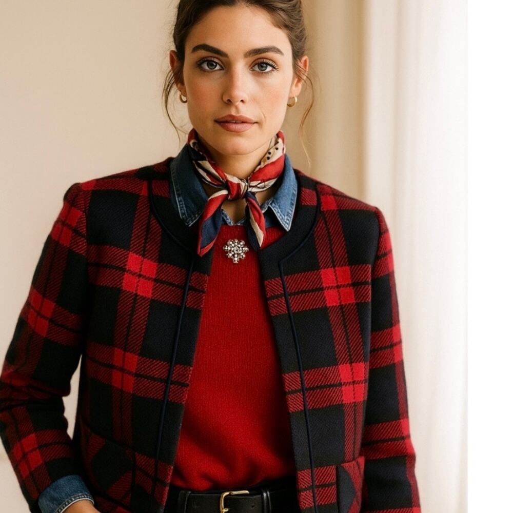 Pendleton Vintage 60s 70s Virgin Wool Plaid Coat Red Black Heritage Preppy Large